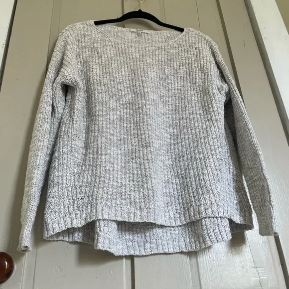 Madewell Light Gray Cotton Crew Neck Sweater with Textured Knit Flowy Coverup - Picture 3 of 9